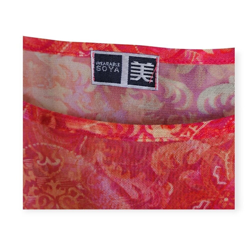 Vintage Y2K Babydoll Tee Red Orange Pink Semi-Sheer Flirty Early 2000s Top - Picture 4 of 7